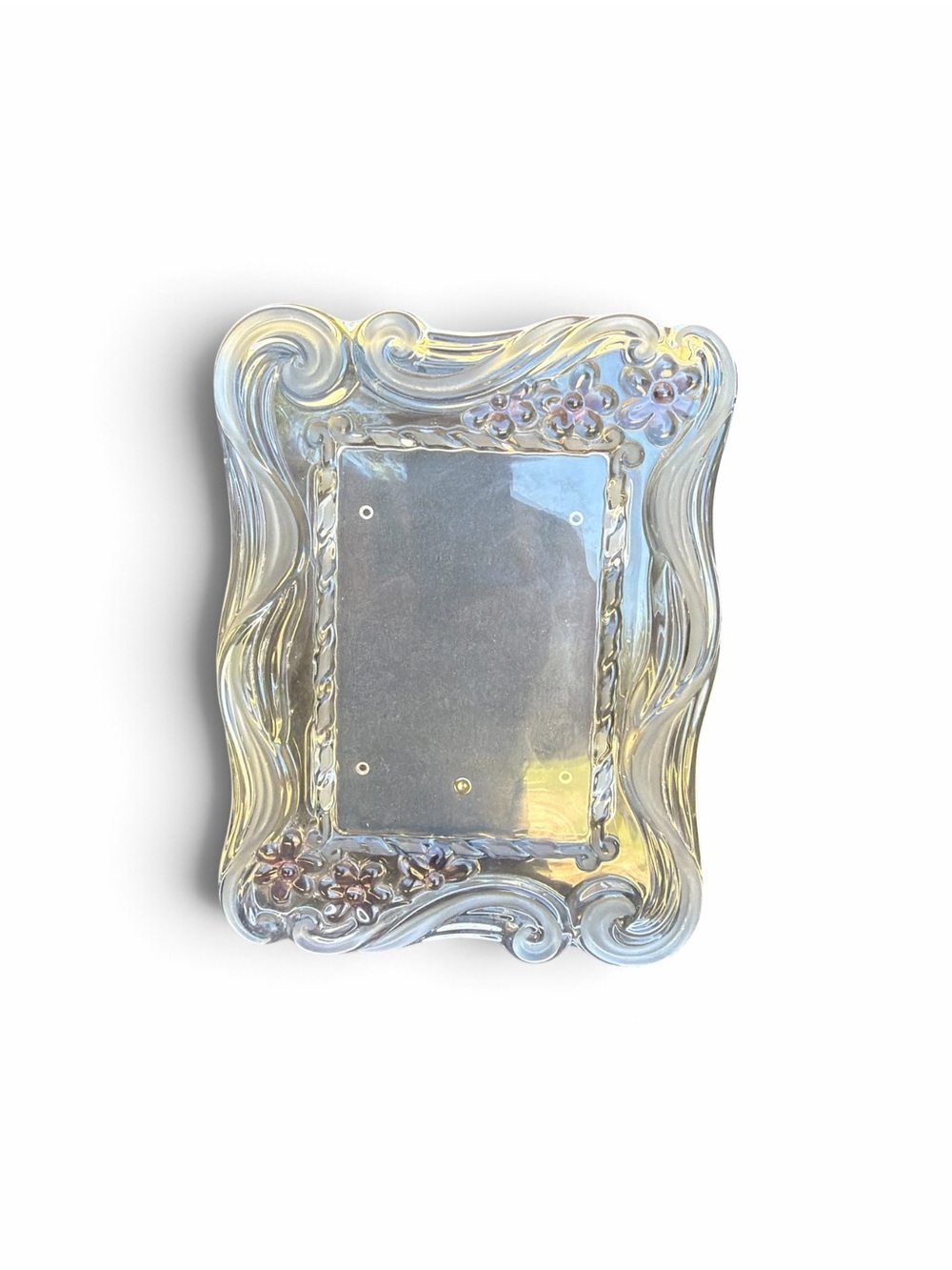 Mikasa Crystal Floral Dance Pink Frosted Glass Picture Frame Vintage 4” x 6”